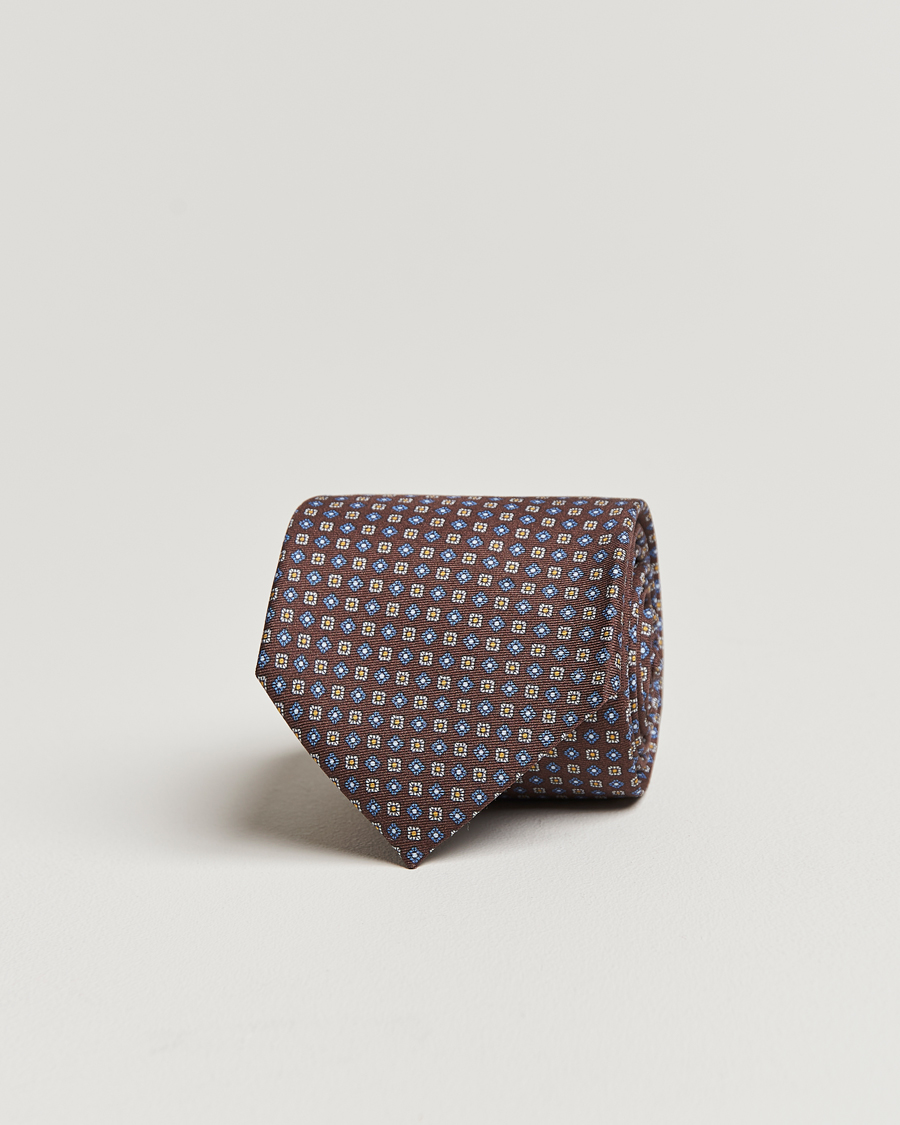 Homme | Canali Micro Pattern Printed Silk Tie Brown | Canali | Micro Pattern Printed Silk Tie Brown