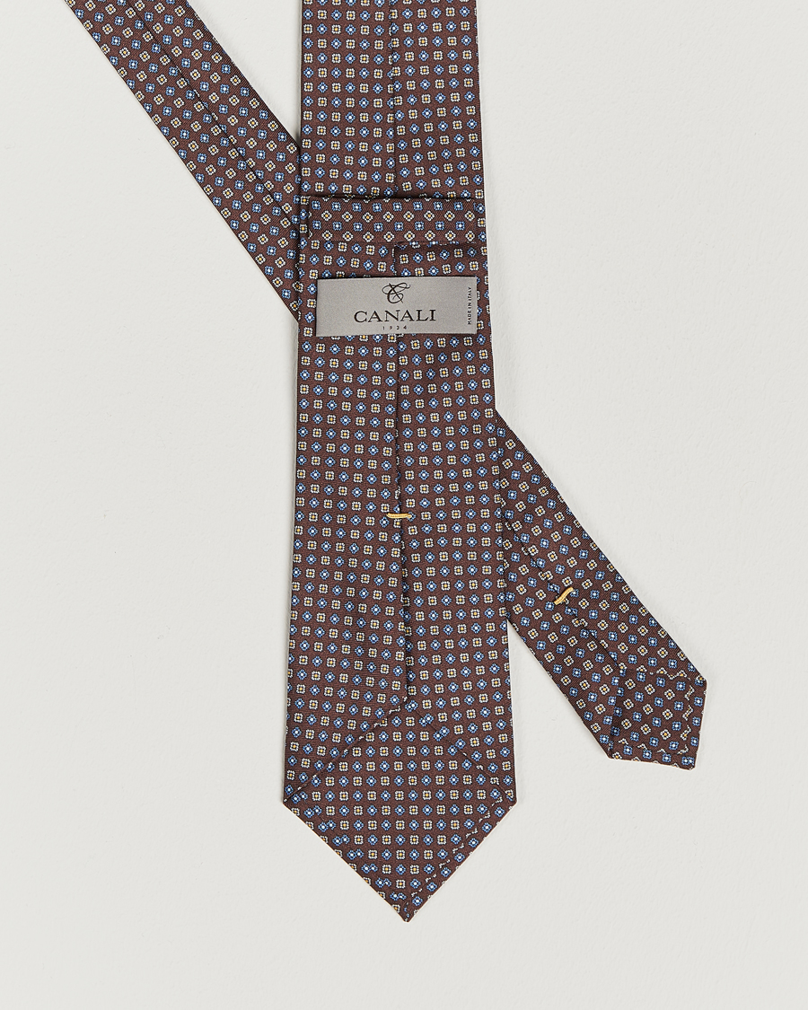 Homme | Canali Micro Pattern Printed Silk Tie Brown | Canali | Micro Pattern Printed Silk Tie Brown