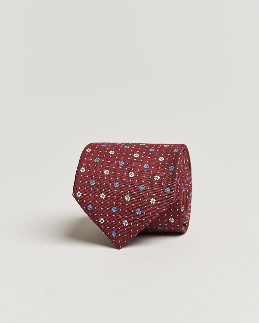 Homme | Canali Printed Flower Silk Tie Burgundy | Canali | Printed Flower Silk Tie Burgundy