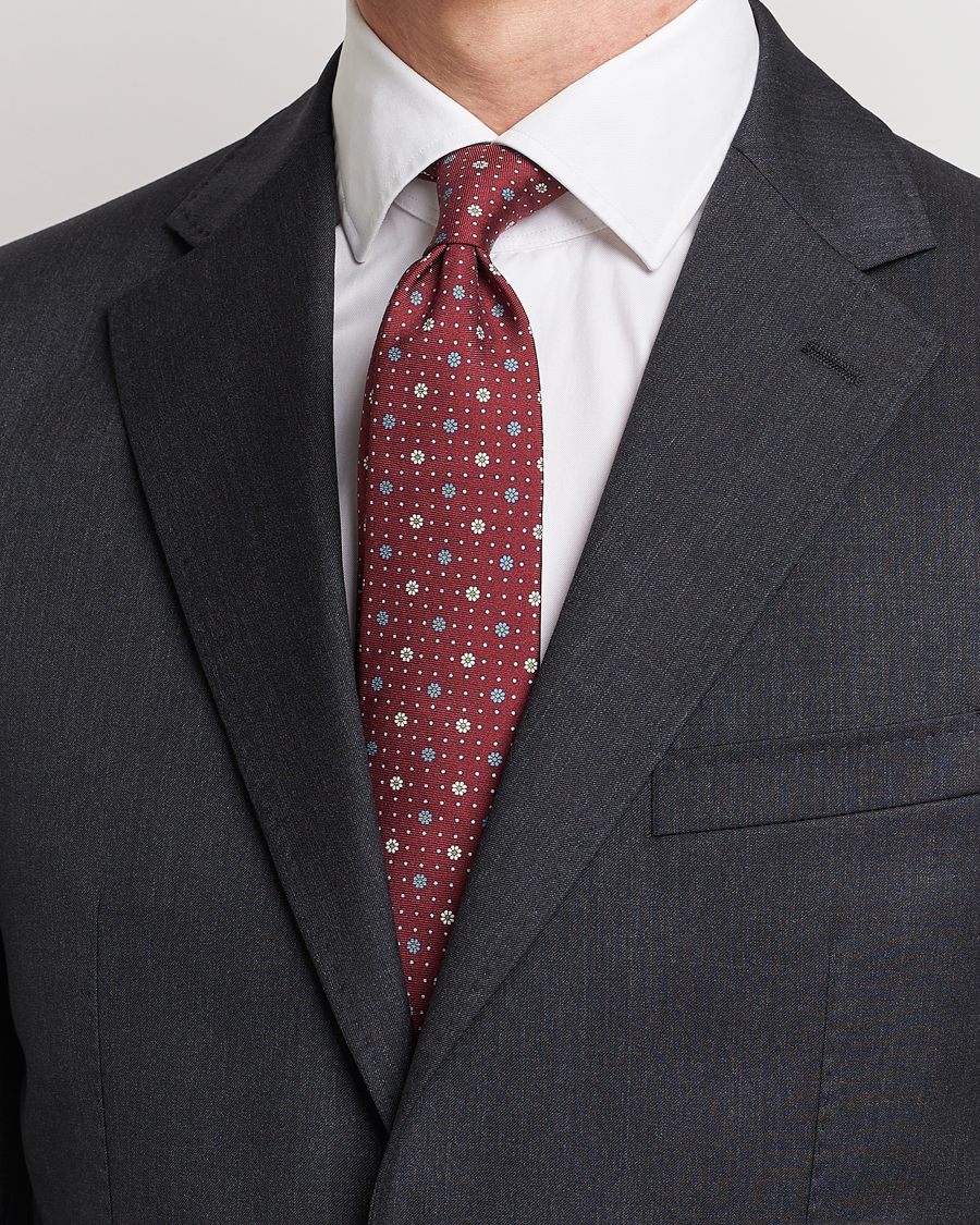 Homme | Canali Printed Flower Silk Tie Burgundy | Canali | Printed Flower Silk Tie Burgundy