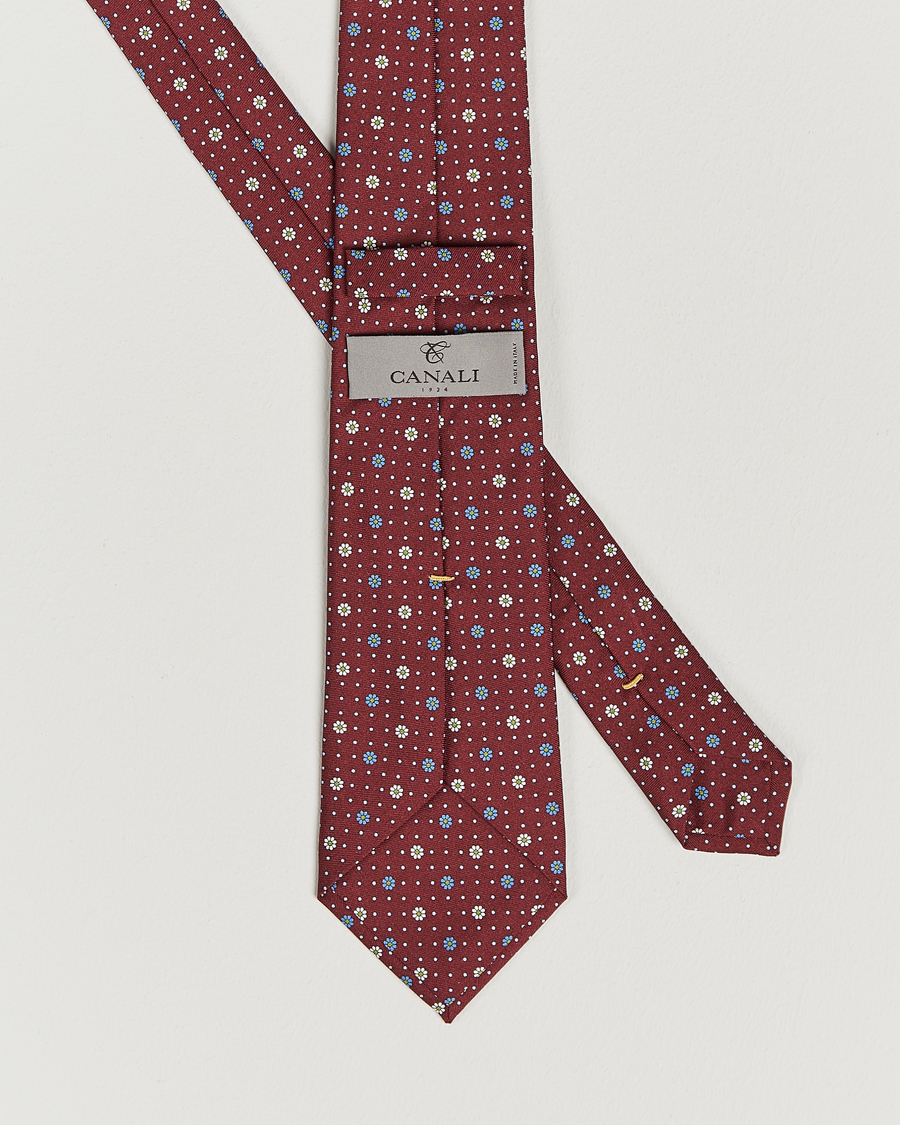 Homme | Canali Printed Flower Silk Tie Burgundy | Canali | Printed Flower Silk Tie Burgundy