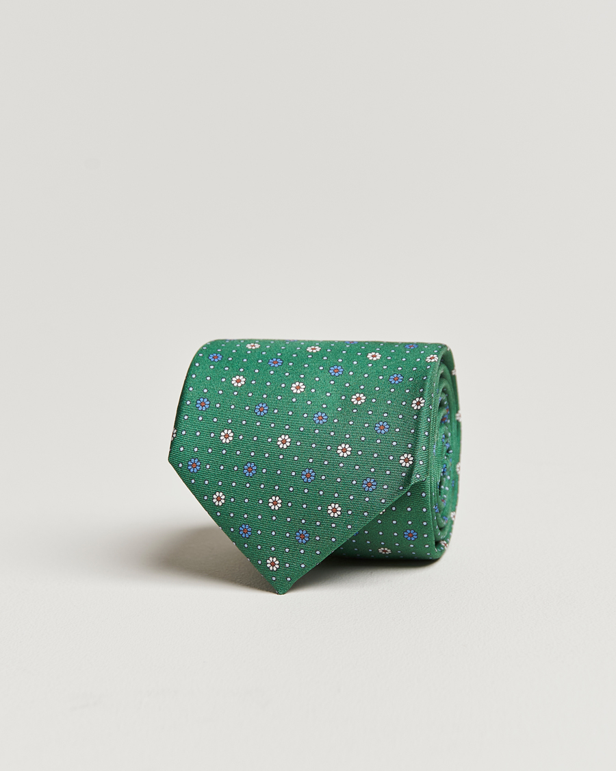 Homme | Canali Printed Flower Silk Tie Green | Canali | Printed Flower Silk Tie Green