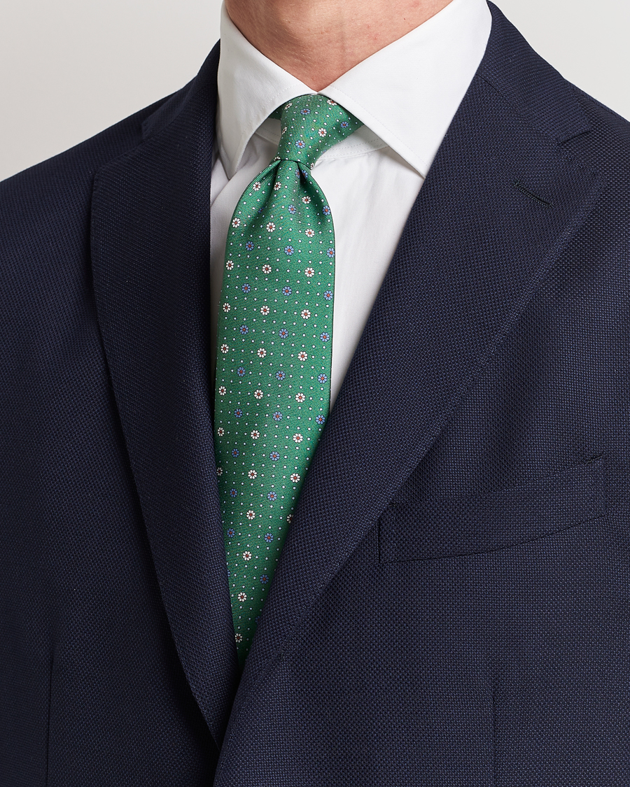 Homme | Canali Printed Flower Silk Tie Green | Canali | Printed Flower Silk Tie Green