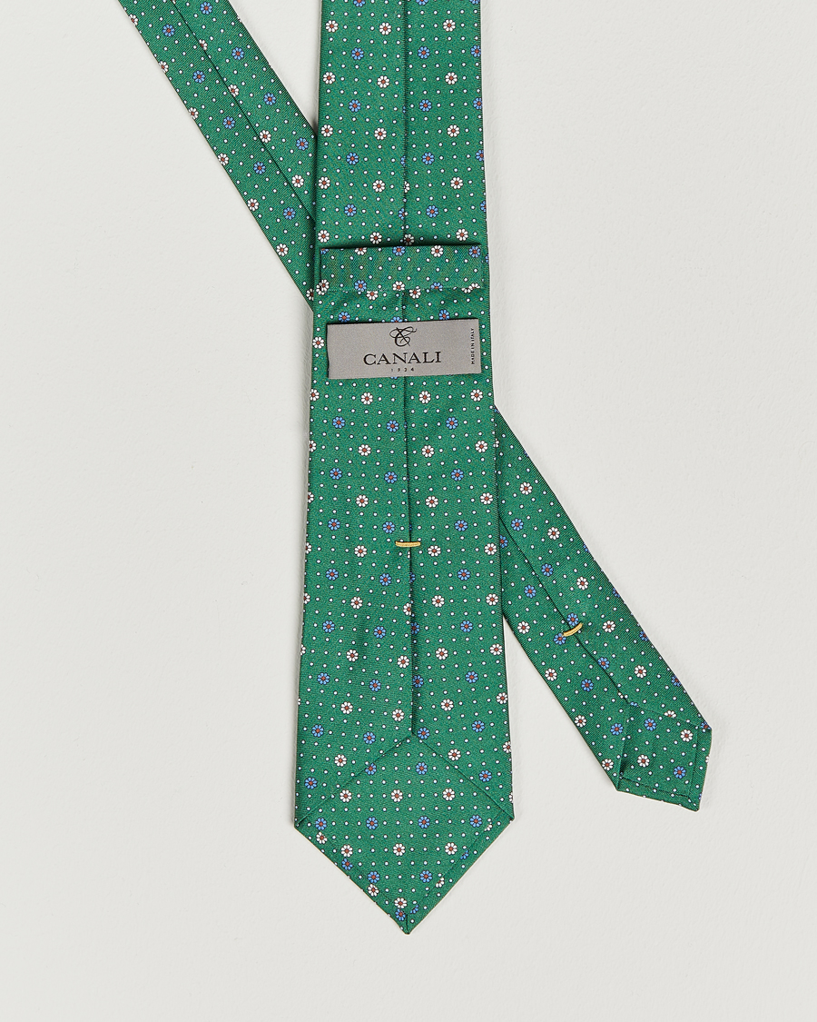 Homme | Canali Printed Flower Silk Tie Green | Canali | Printed Flower Silk Tie Green