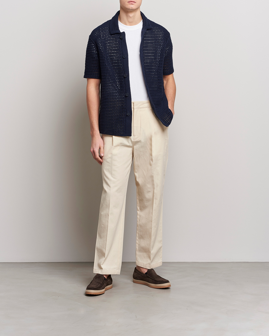 Homme | Chemises | Orlebar Brown | Thomas Crochet Heavy Knitted Cotton Shirt Night Iris