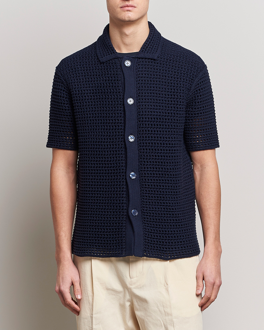Homme | Chemises | Orlebar Brown | Thomas Crochet Heavy Knitted Cotton Shirt Night Iris