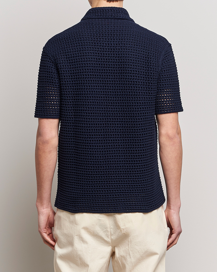 Homme | Chemises | Orlebar Brown | Thomas Crochet Heavy Knitted Cotton Shirt Night Iris
