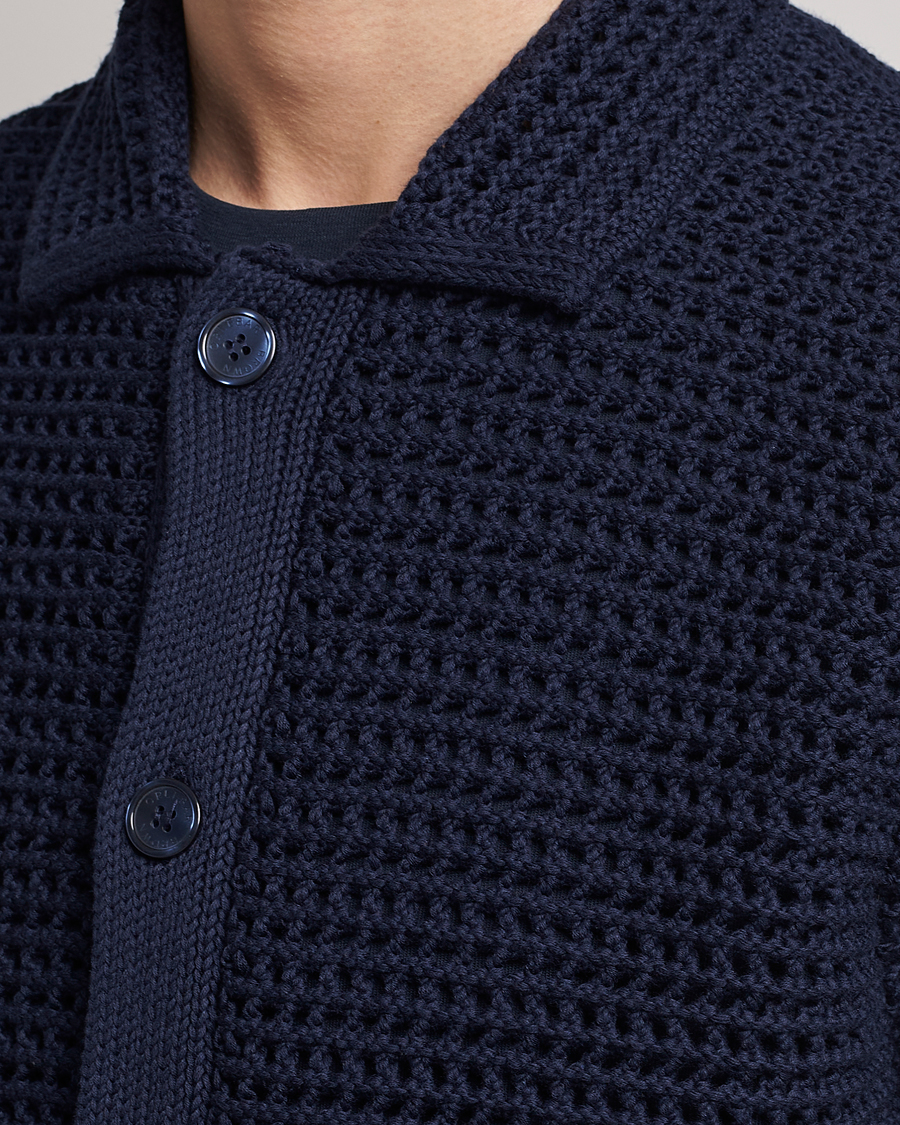 Homme | Chemises | Orlebar Brown | Thomas Crochet Heavy Knitted Cotton Shirt Night Iris
