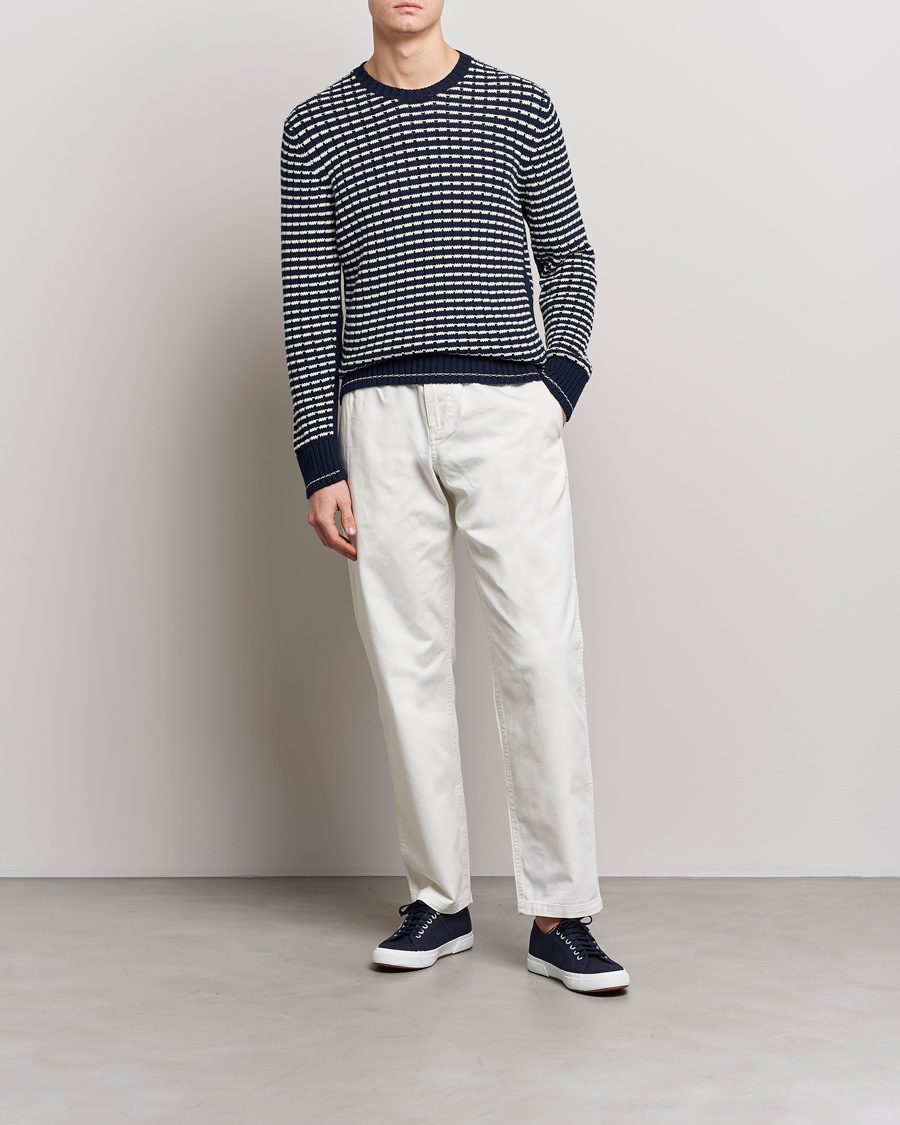 Homme | Pulls Et Tricots | Orlebar Brown | Lorca Organic Cotton Side Stripe Night Iris/Sea Mist