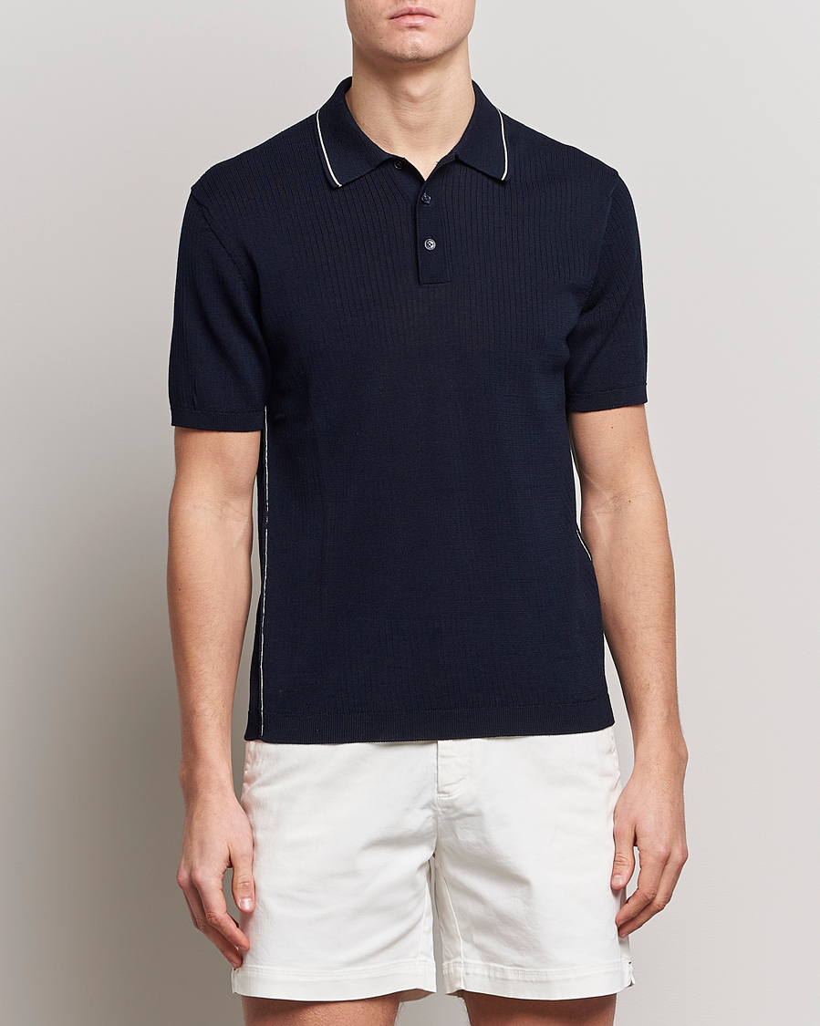 Homme | Polos | Orlebar Brown | Maranon Organic Cotton Rib Tipping Polo Night Iris