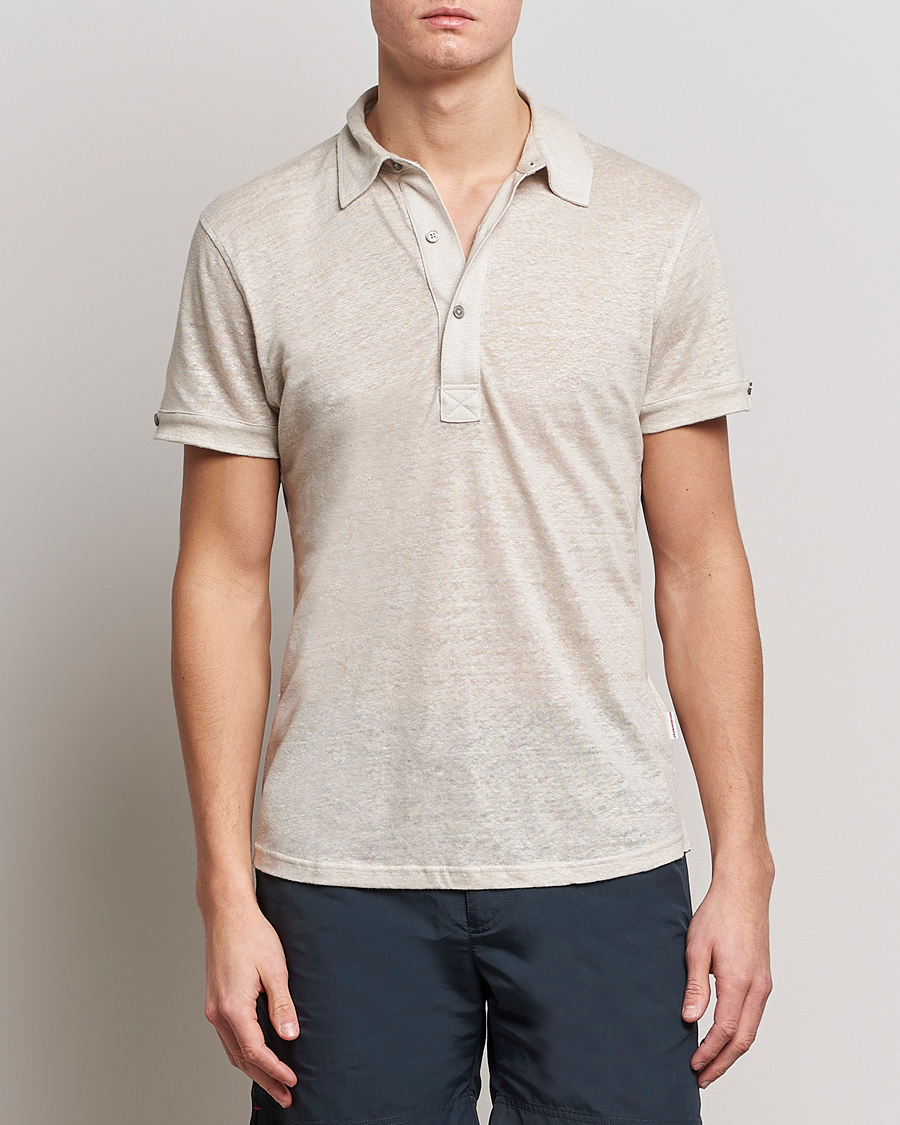 Homme | Polos | Orlebar Brown | Sebastian Linen Polo Pebble