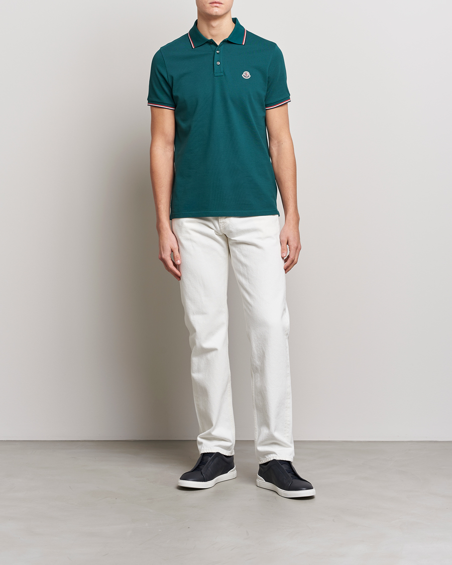 Homme | Polos | Moncler | Contrast Rib Polo Bottle Green