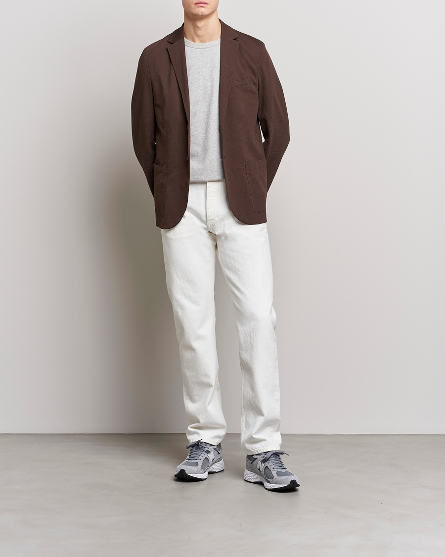 Homme | Blazers | Harris Wharf London | Coolmax Seersucker Blazer Brown