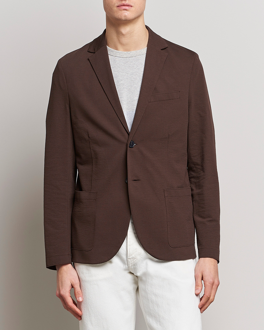 Homme | Blazers | Harris Wharf London | Coolmax Seersucker Blazer Brown
