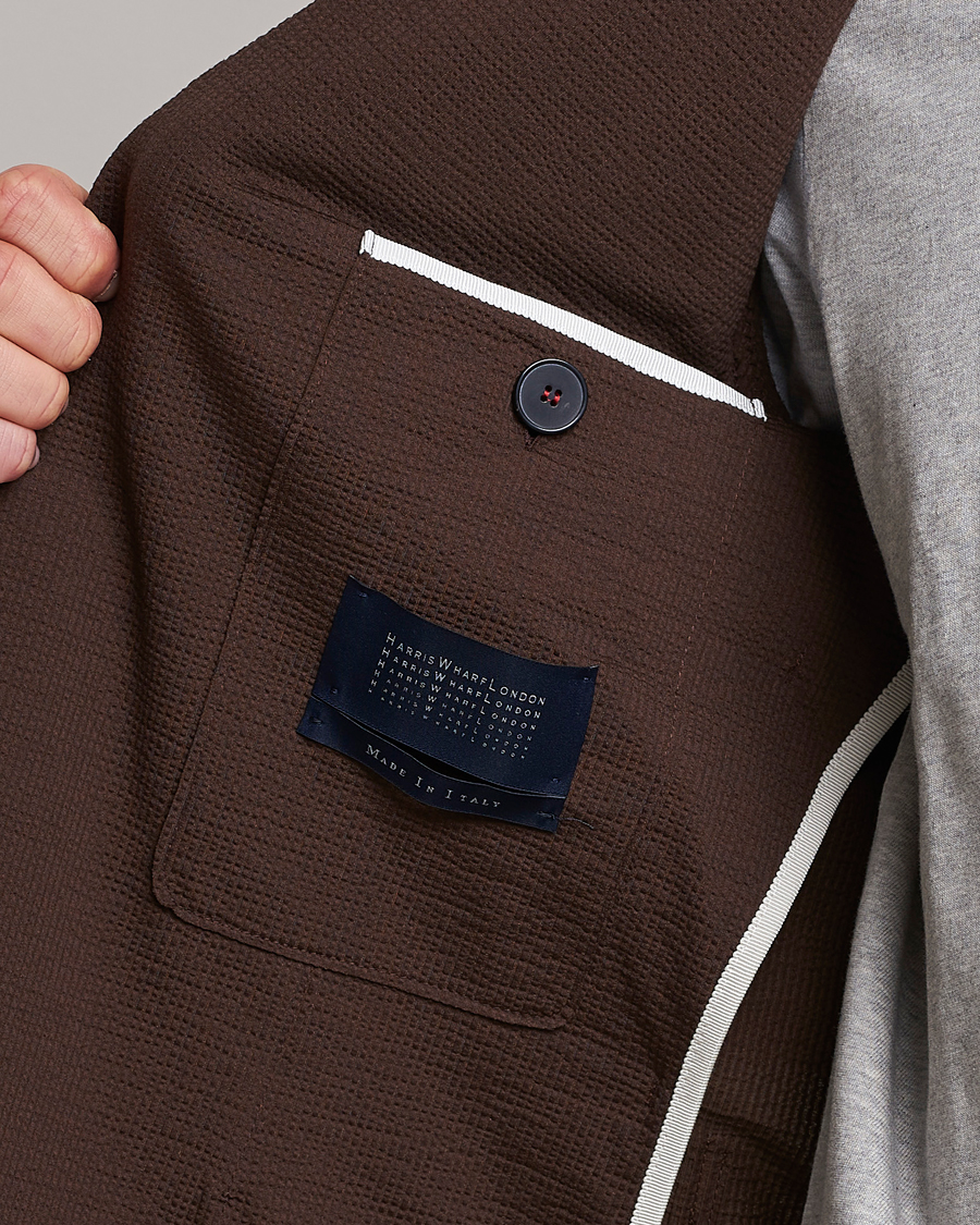 Homme | Blazers | Harris Wharf London | Coolmax Seersucker Blazer Brown