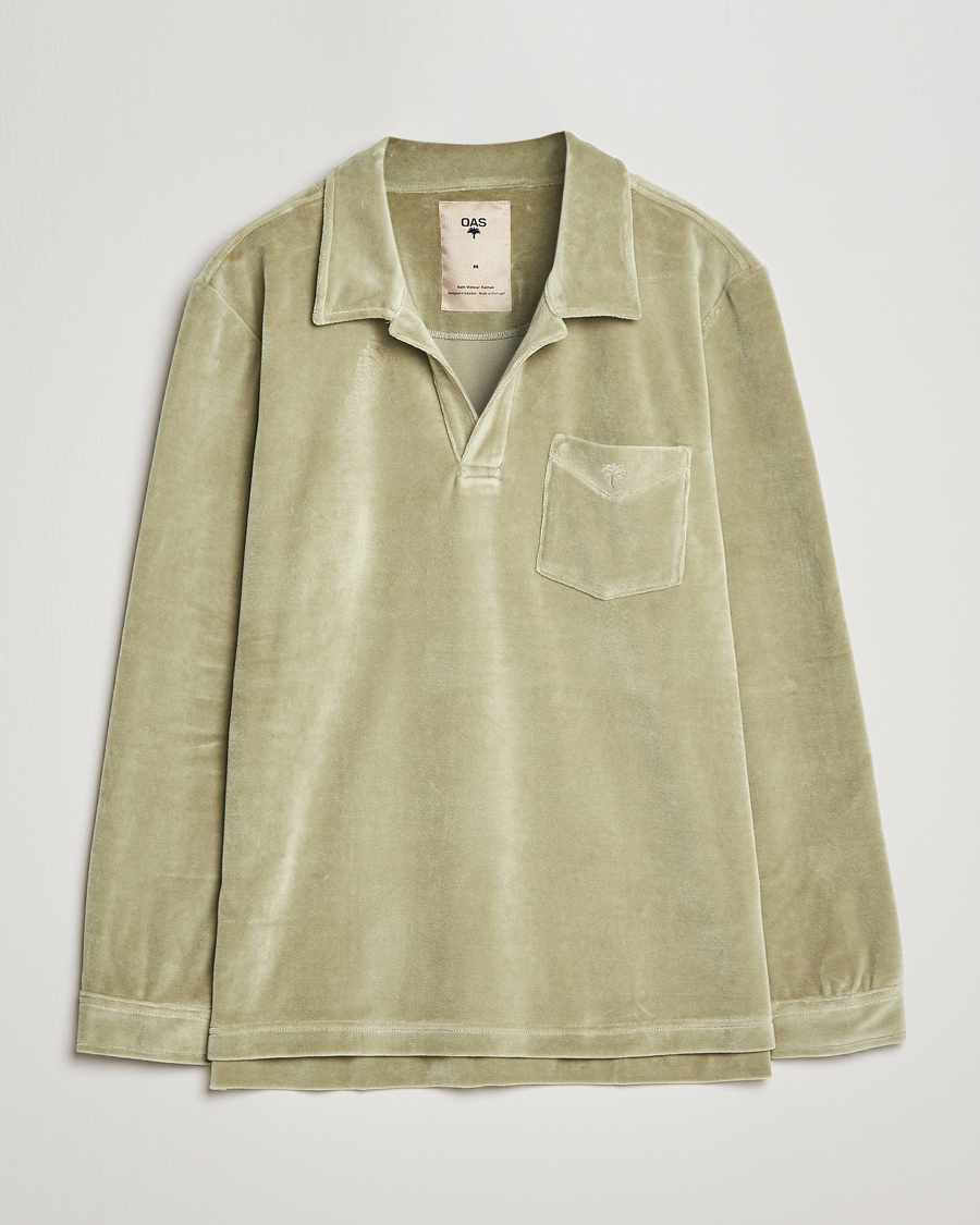 Homme | Chemises | OAS | Long Sleeve Velour Shirt Washed Green