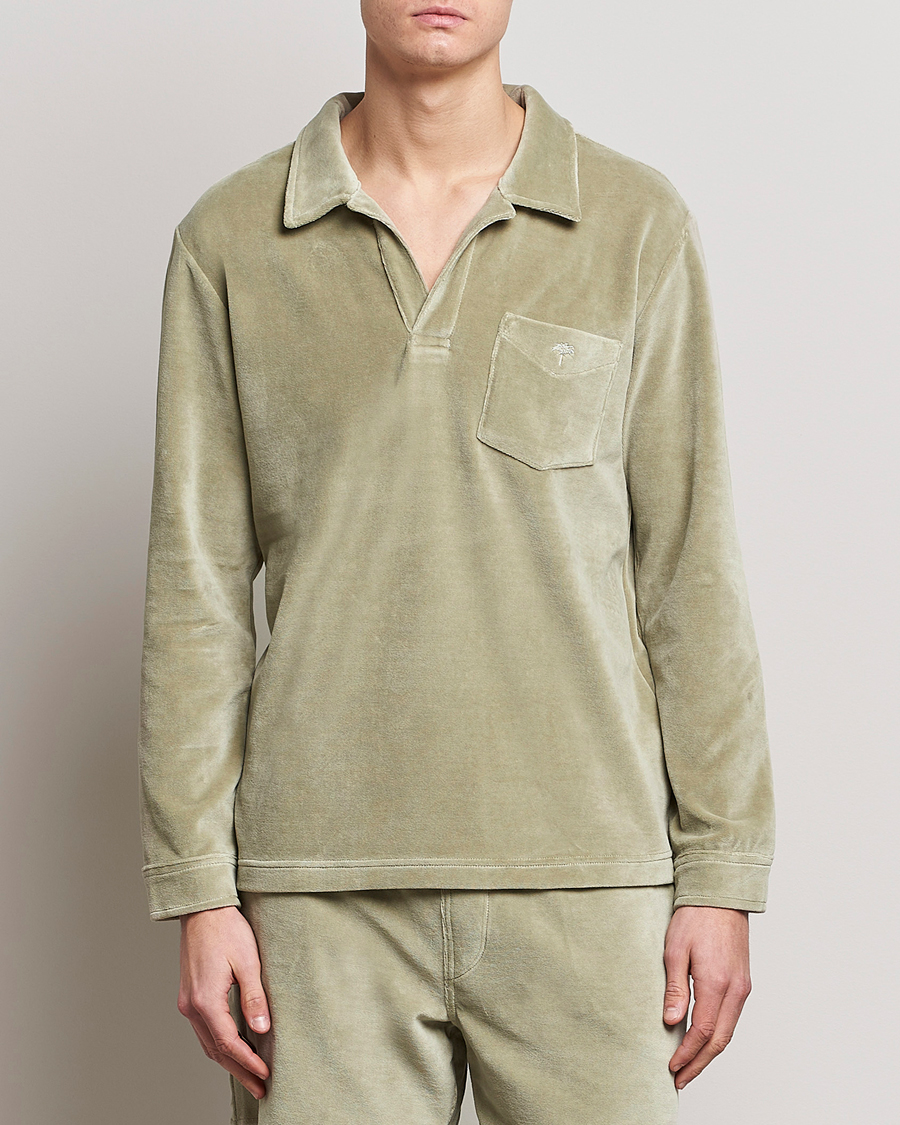 Homme | Chemises | OAS | Long Sleeve Velour Shirt Washed Green
