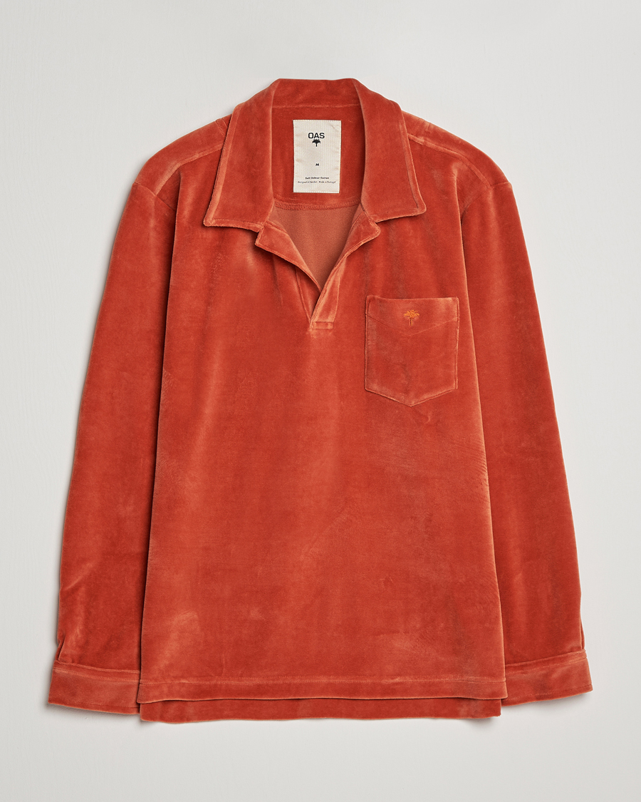 Homme | Chemises | OAS | Long Sleeve Velour Shirt Burnt Orange