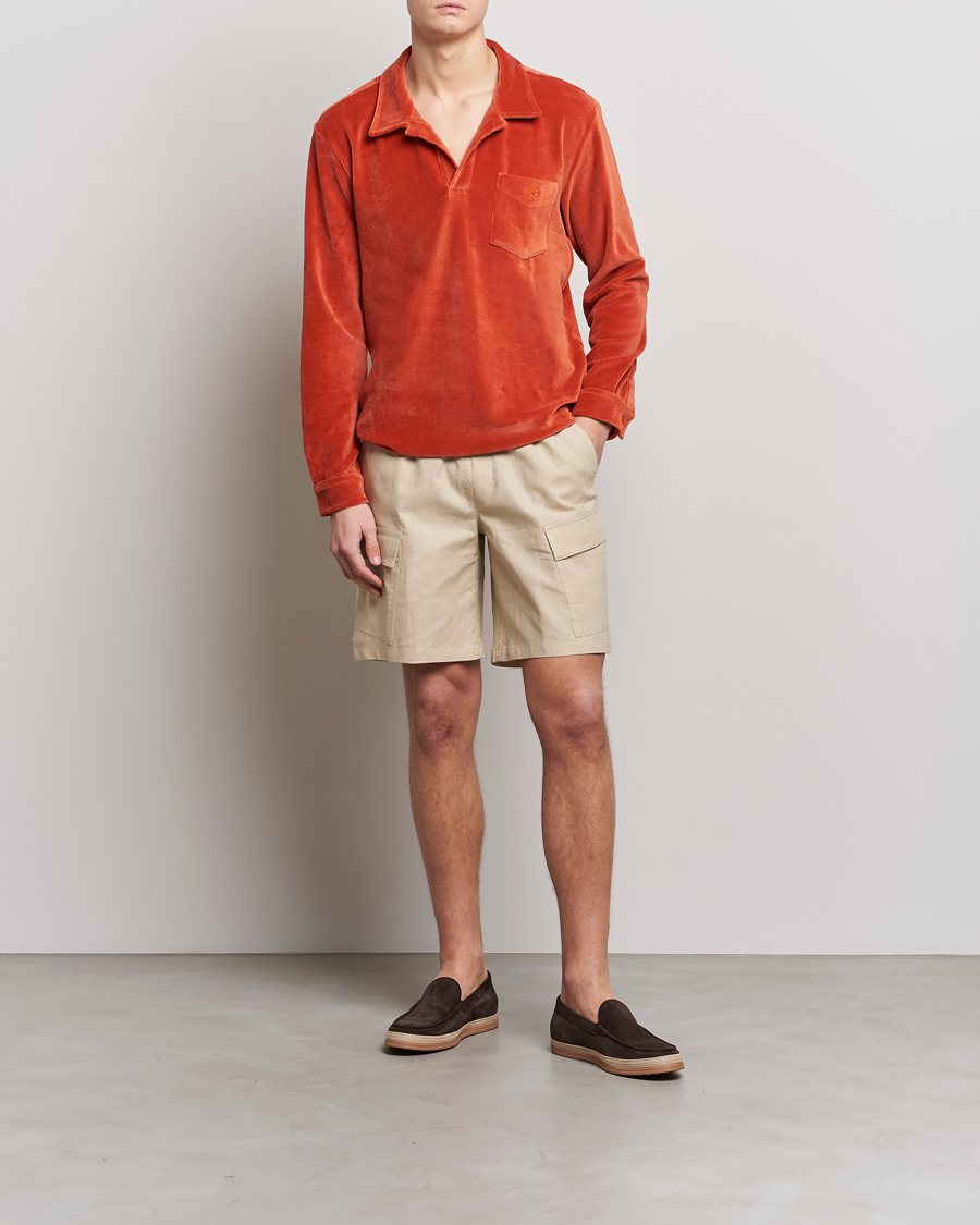 Homme | Chemises | OAS | Long Sleeve Velour Shirt Burnt Orange