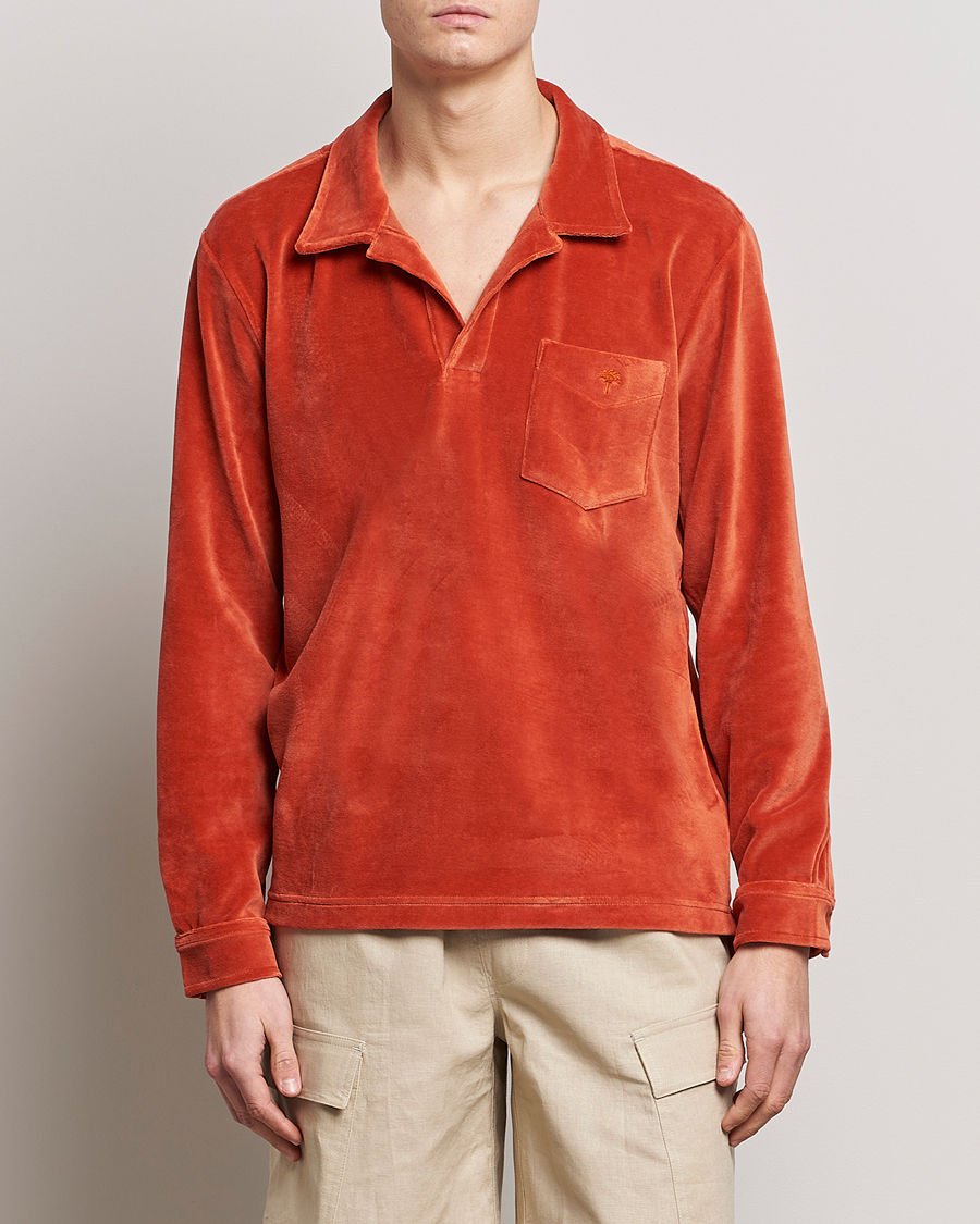 Homme | Chemises | OAS | Long Sleeve Velour Shirt Burnt Orange