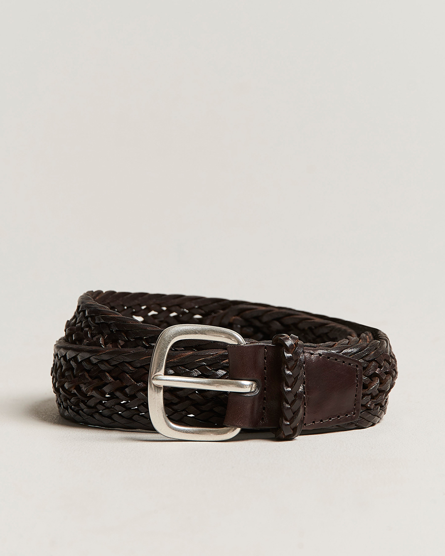 Homme | Orciani Braided Leather Belt 3,5 cm Dark Brown | Orciani | Braided Leather Belt 3,5 cm Dark Brown