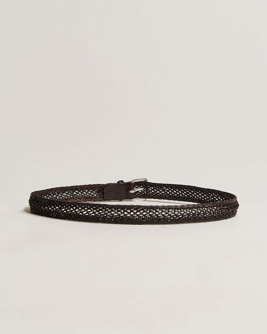 Homme | Orciani Braided Leather Belt 3,5 cm Dark Brown | Orciani | Braided Leather Belt 3,5 cm Dark Brown