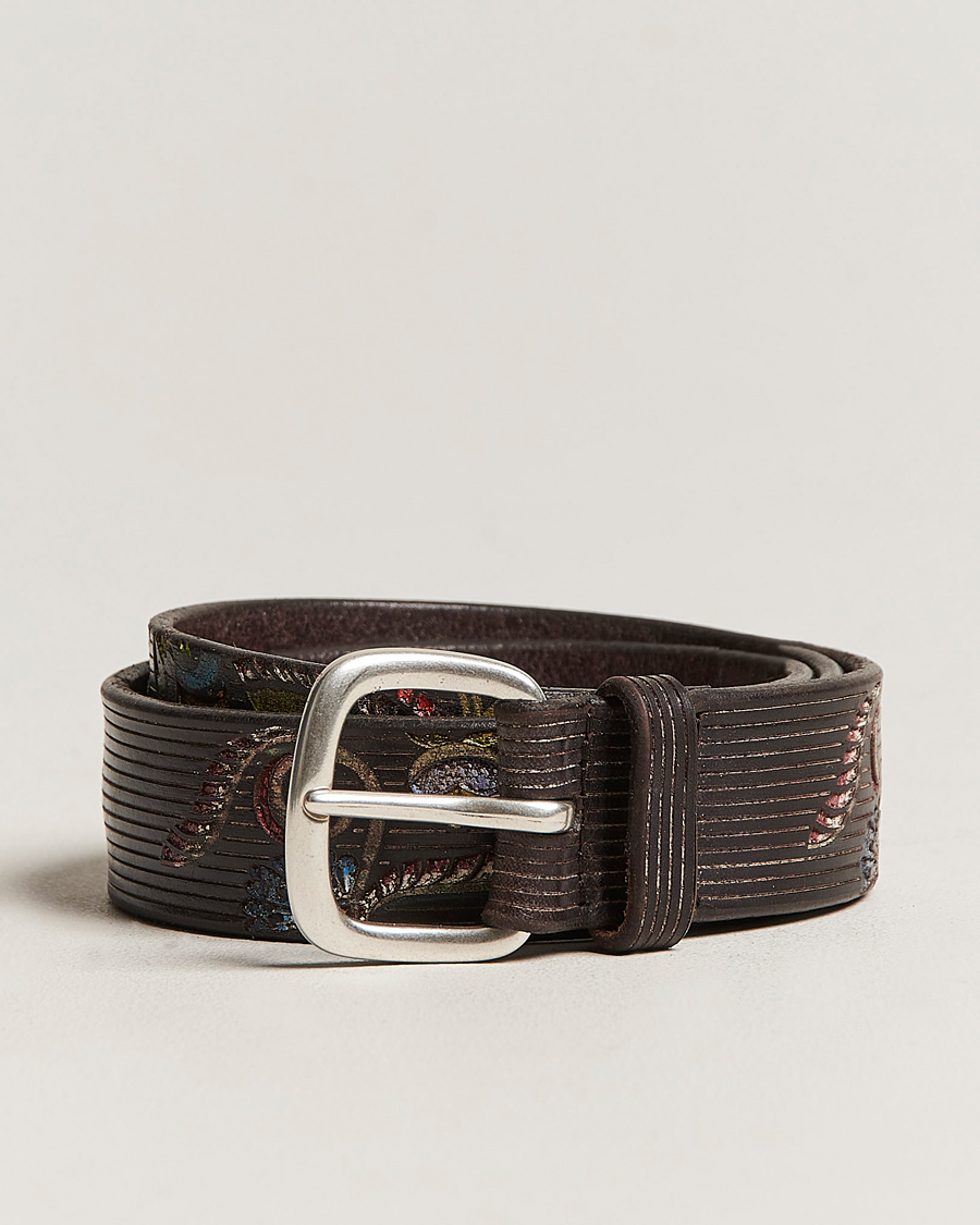 Homme | Orciani Paisley Hand Painted Leather Belt Dark Brown | Orciani | Paisley Hand Painted Leather Belt Dark Brown