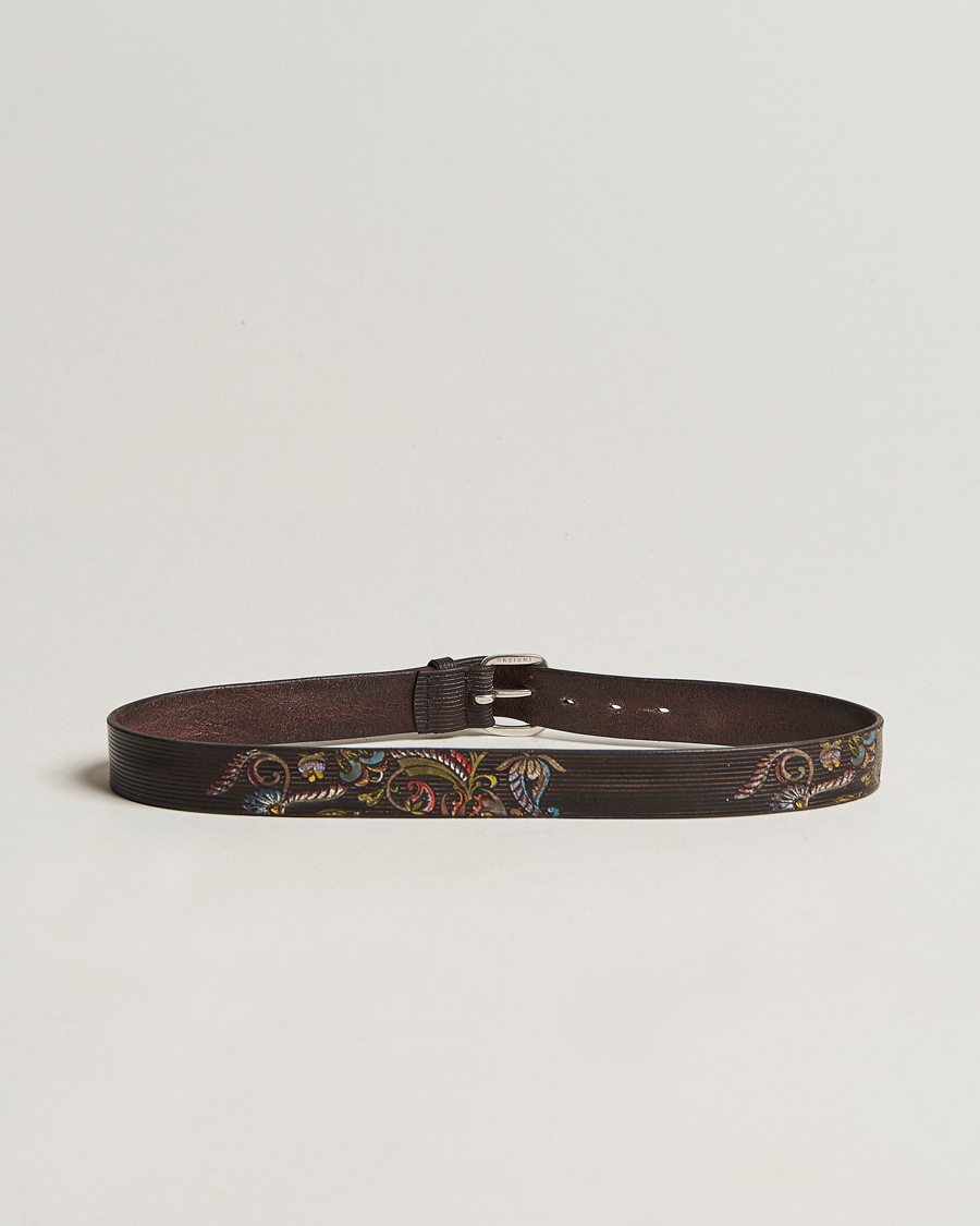 Homme | Orciani Paisley Hand Painted Leather Belt Dark Brown | Orciani | Paisley Hand Painted Leather Belt Dark Brown