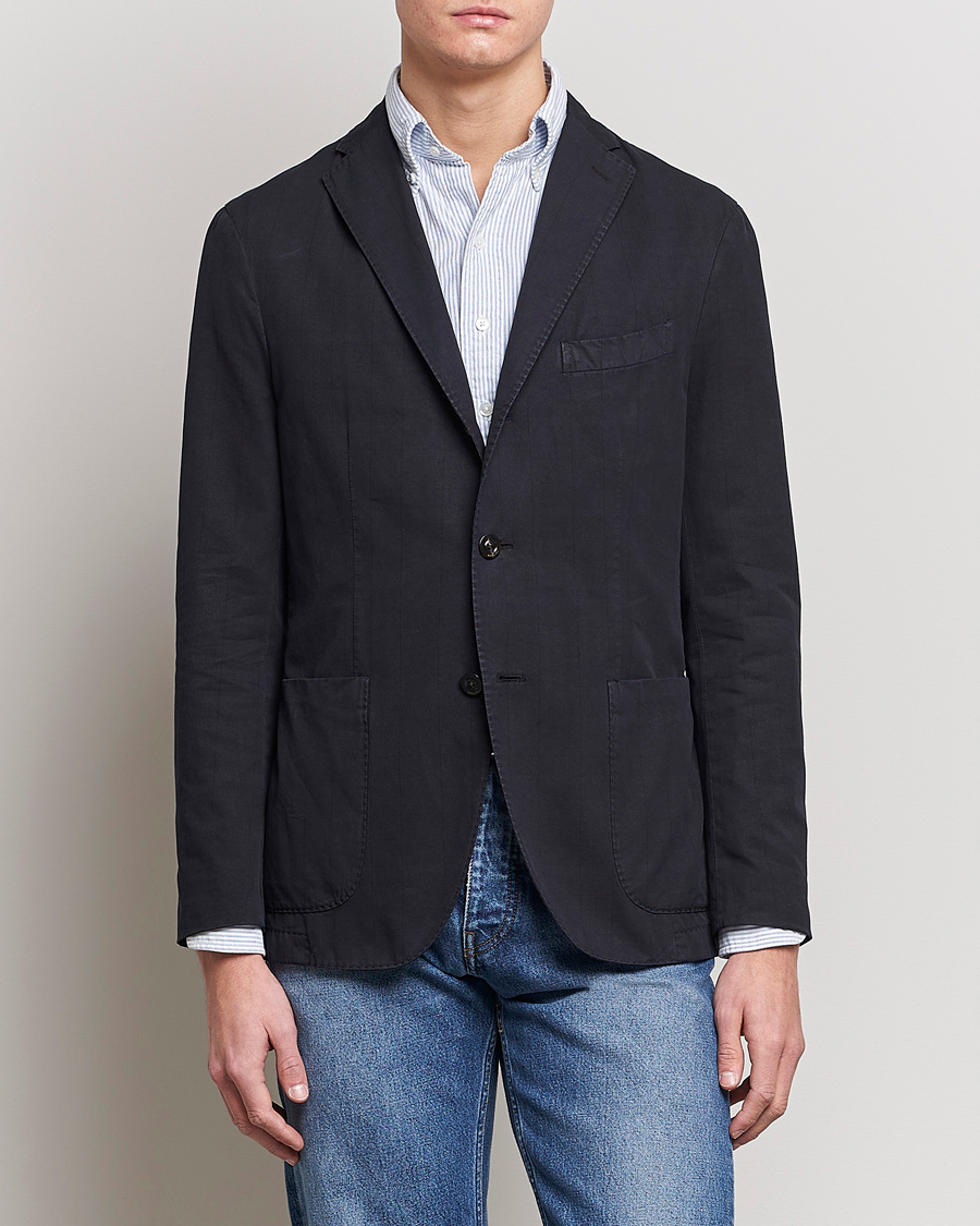 Homme | Blazers | Boglioli | Cotton/Silk Prince Of Wales Check Blazer Navy