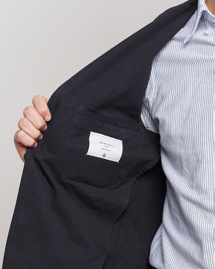 Homme | Blazers | Boglioli | Cotton/Silk Prince Of Wales Check Blazer Navy