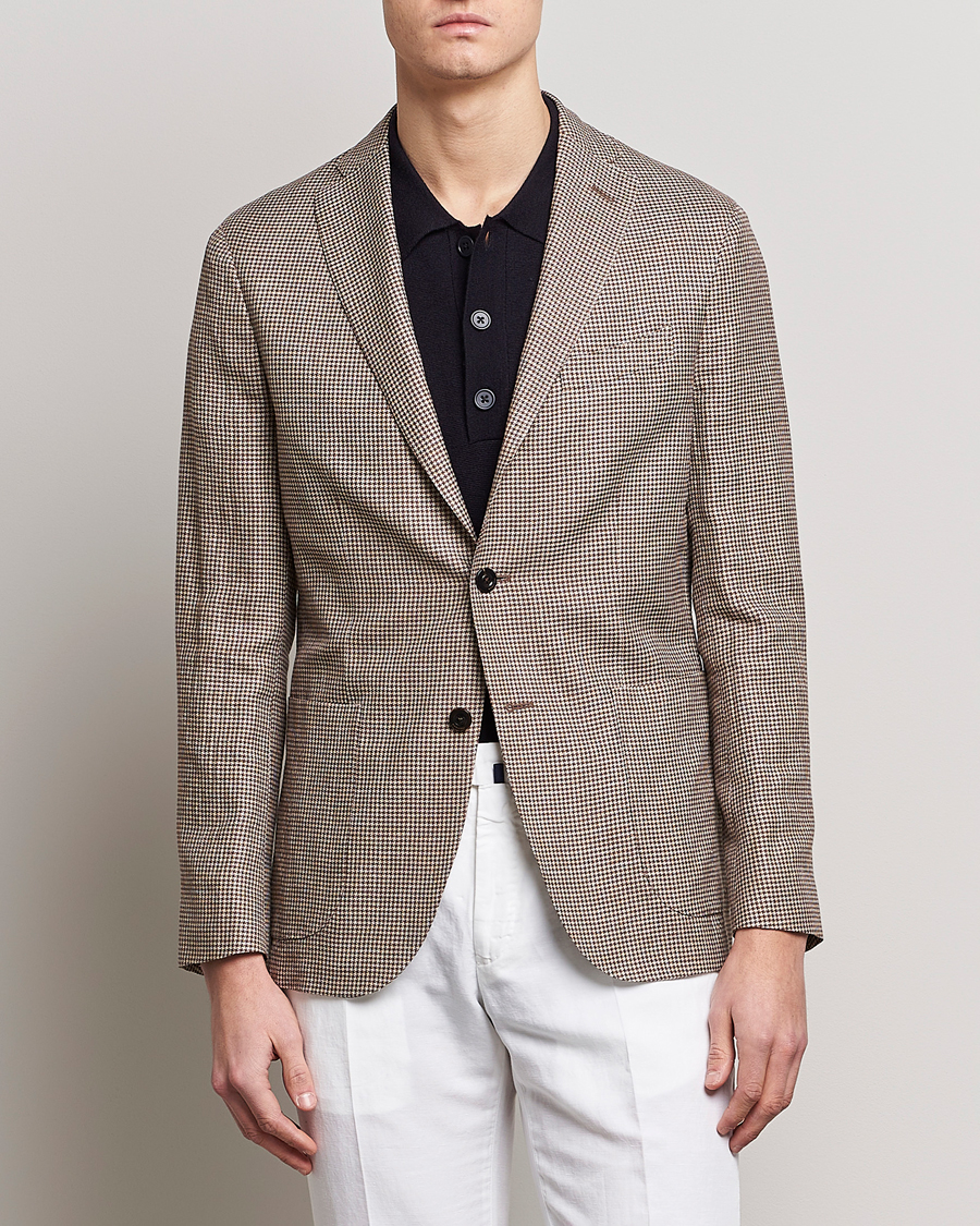 Homme | Blazers | Boglioli | Wool/Linen Houndstooth Blazer Beige