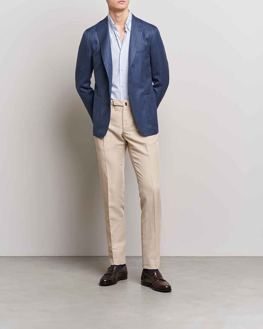 Homme | Blazers | Boglioli | Wool/Silk Herringbone Blazer Dark Blue