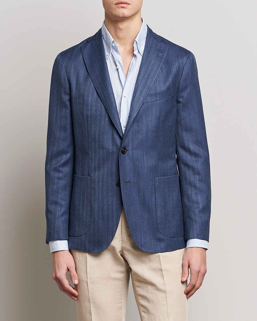 Homme | Blazers | Boglioli | Wool/Silk Herringbone Blazer Dark Blue
