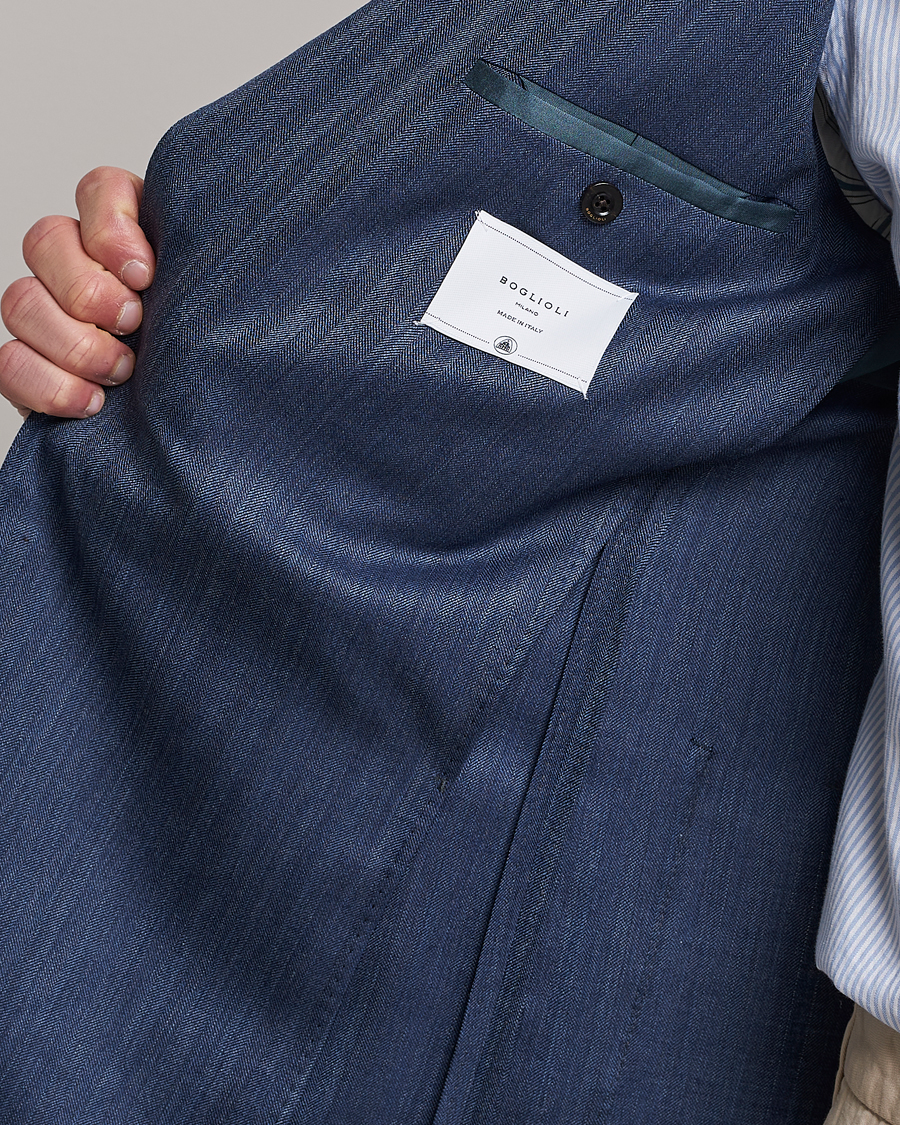 Homme | Blazers | Boglioli | Wool/Silk Herringbone Blazer Dark Blue