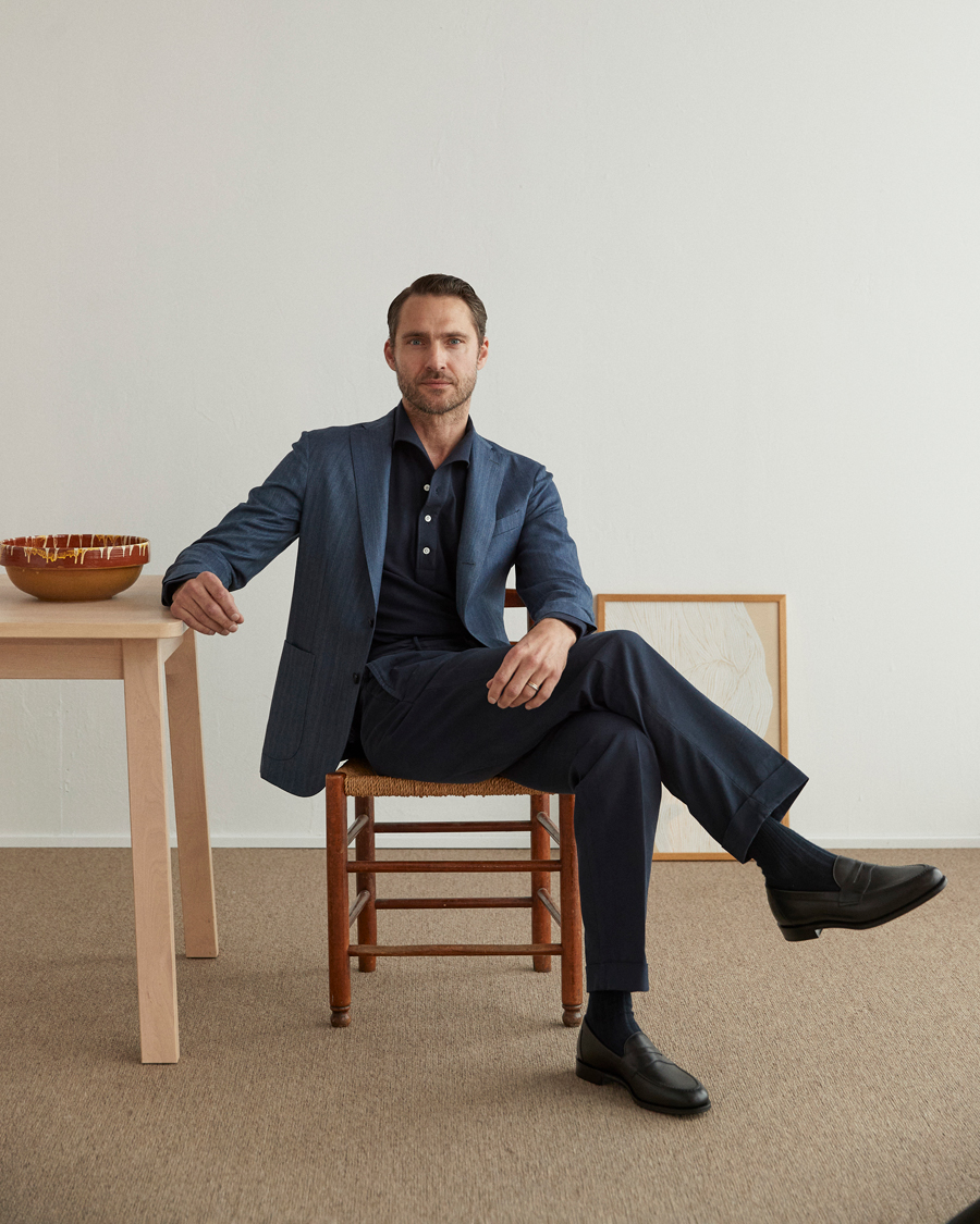 Homme | Blazers | Boglioli | Wool/Silk Herringbone Blazer Dark Blue