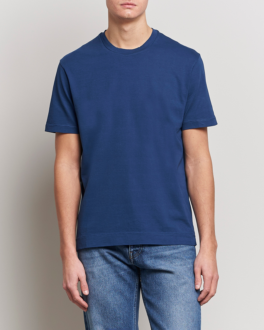 Homme | T-shirts | Boglioli | Short Sleeve T-Shirt Washed Navy