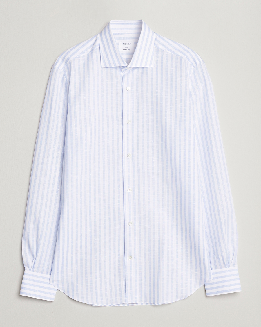 Homme | Chemises | Mazzarelli | Soft Cotton/Linen Shirt Light Blue Stripe
