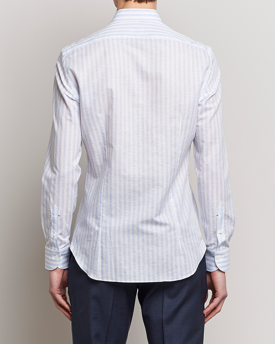 Homme | Chemises | Mazzarelli | Soft Cotton/Linen Shirt Light Blue Stripe