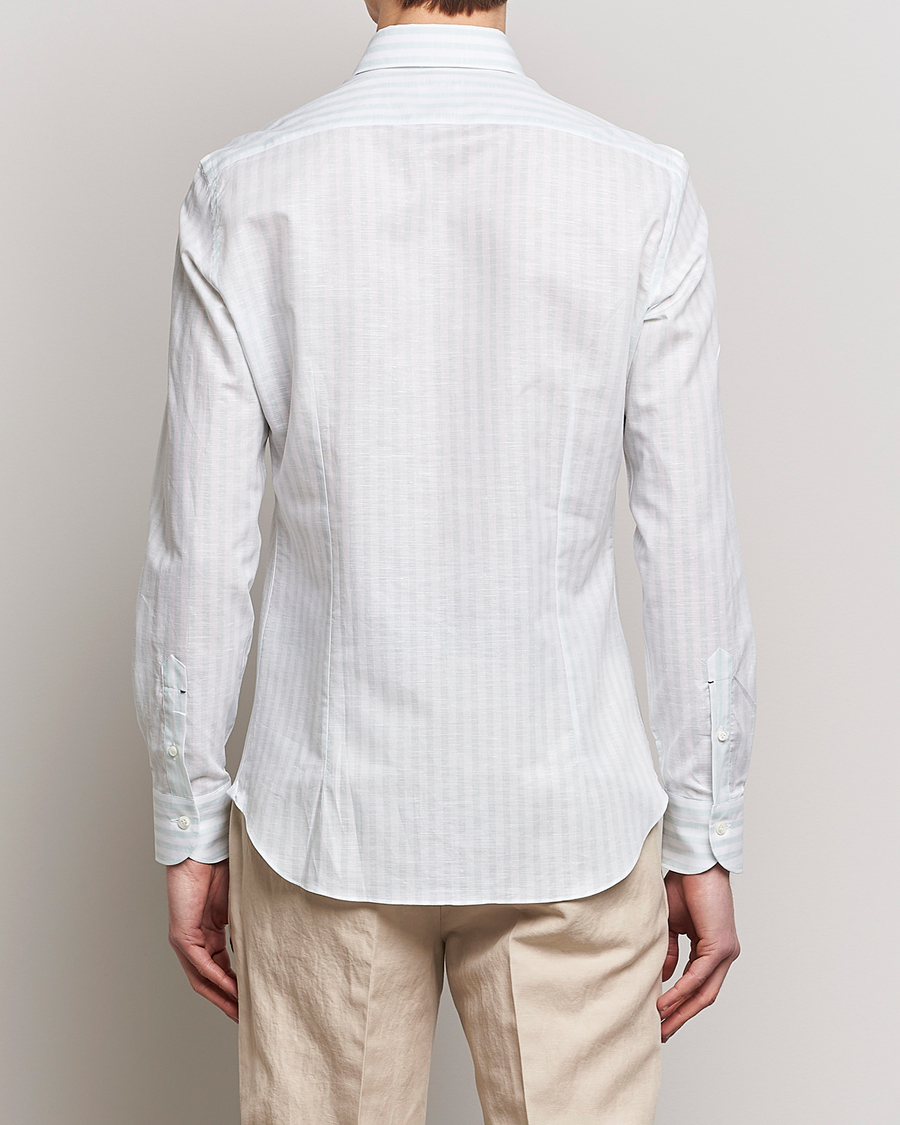 Homme | Chemises | Mazzarelli | Soft Cotton/Linen Shirt Light Green Stripe