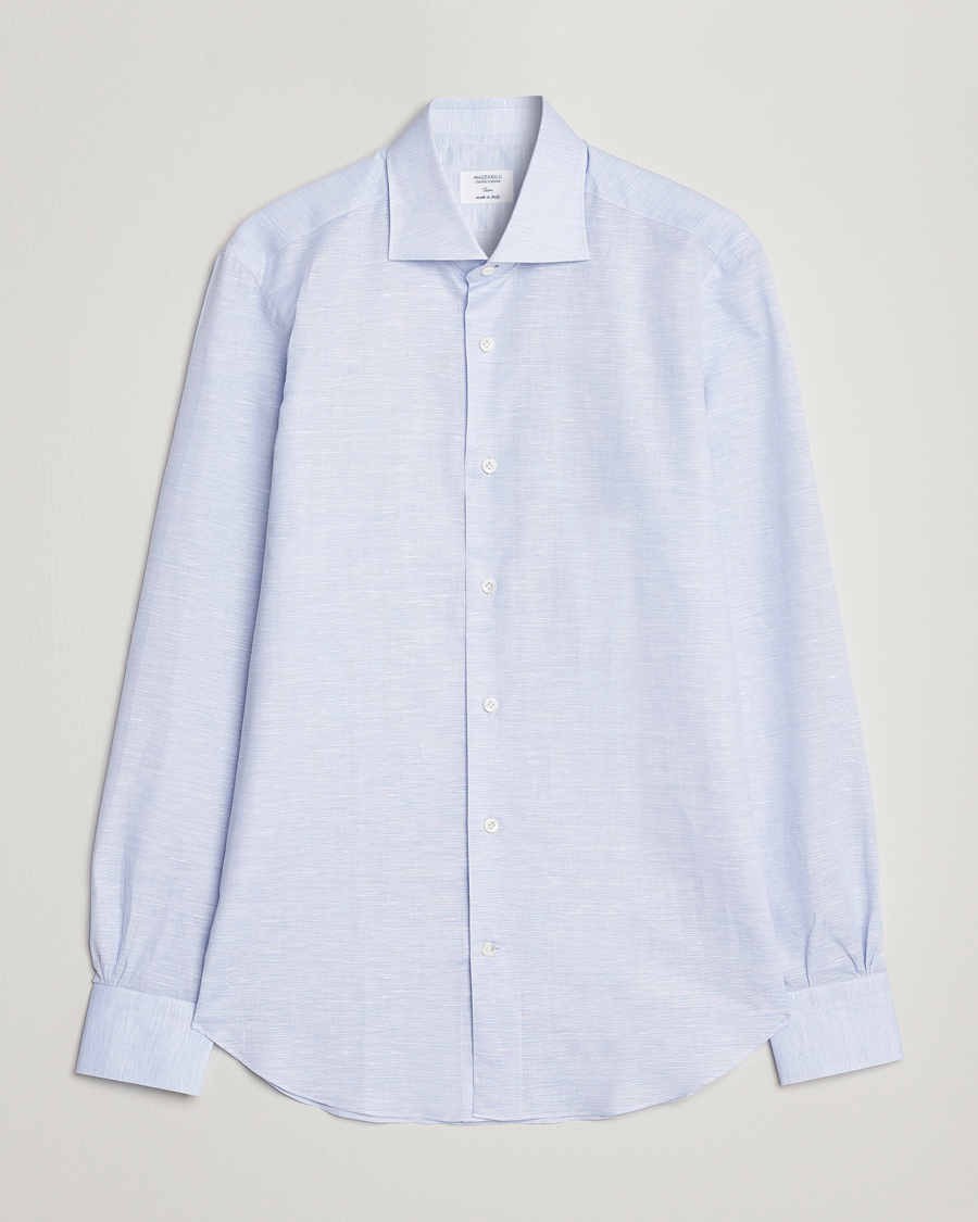 Homme | Chemises | Mazzarelli | Soft Cotton/Linen Shirt Light Blue