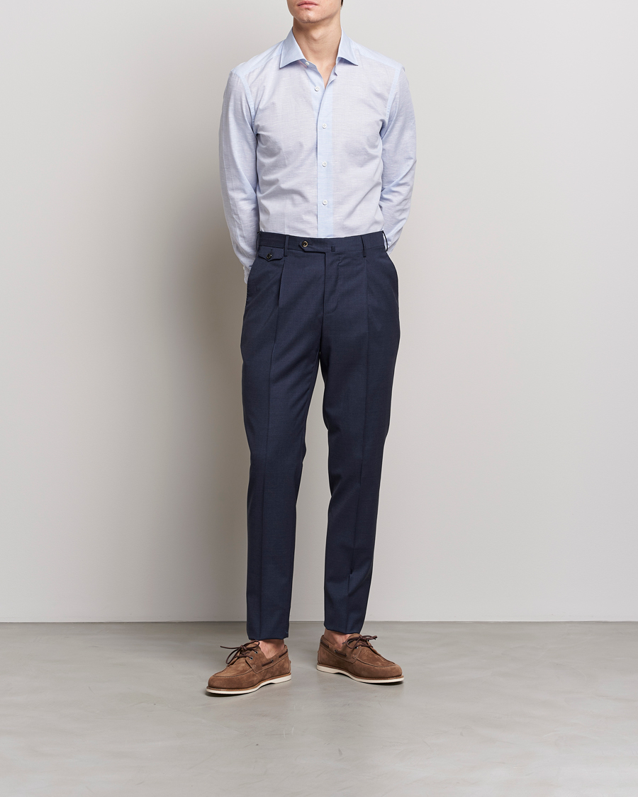 Homme | Chemises | Mazzarelli | Soft Cotton/Linen Shirt Light Blue