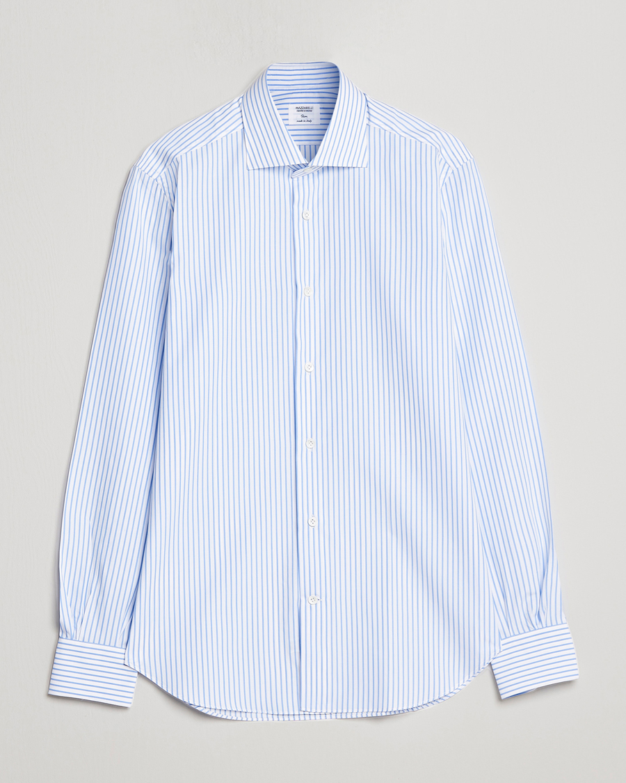 Homme | Chemises | Mazzarelli | Soft Cotton Cut Away Shirt Light Blue Stripe