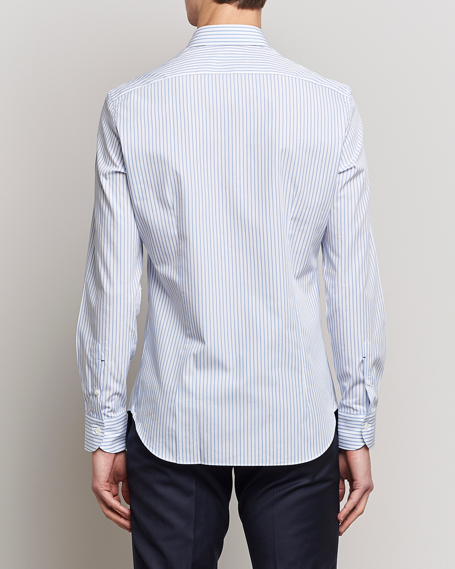Homme | Chemises | Mazzarelli | Soft Cotton Cut Away Shirt Light Blue Stripe