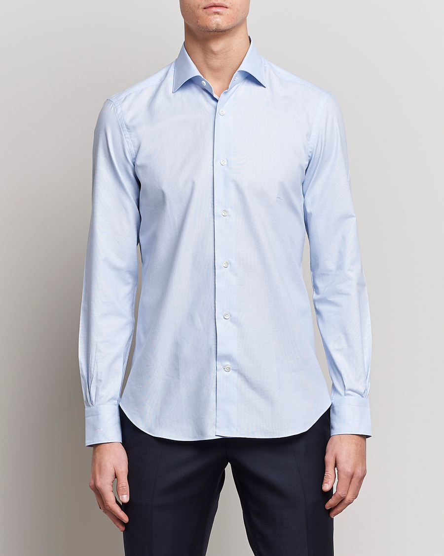 Homme | Chemises | Mazzarelli | Soft Cotton Microweave Shirt Light Blue