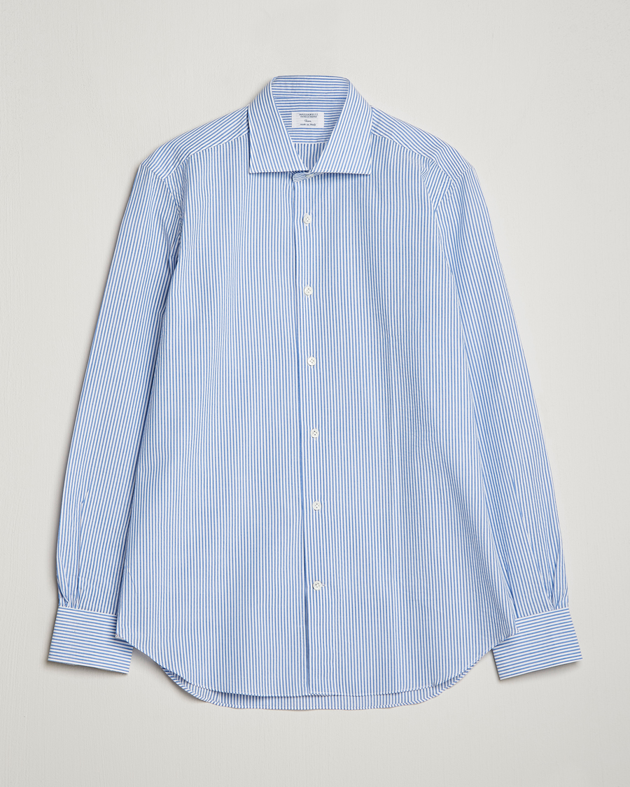 Homme | Chemises | Mazzarelli | Soft Seersucker Shirt Light Blue Stripe