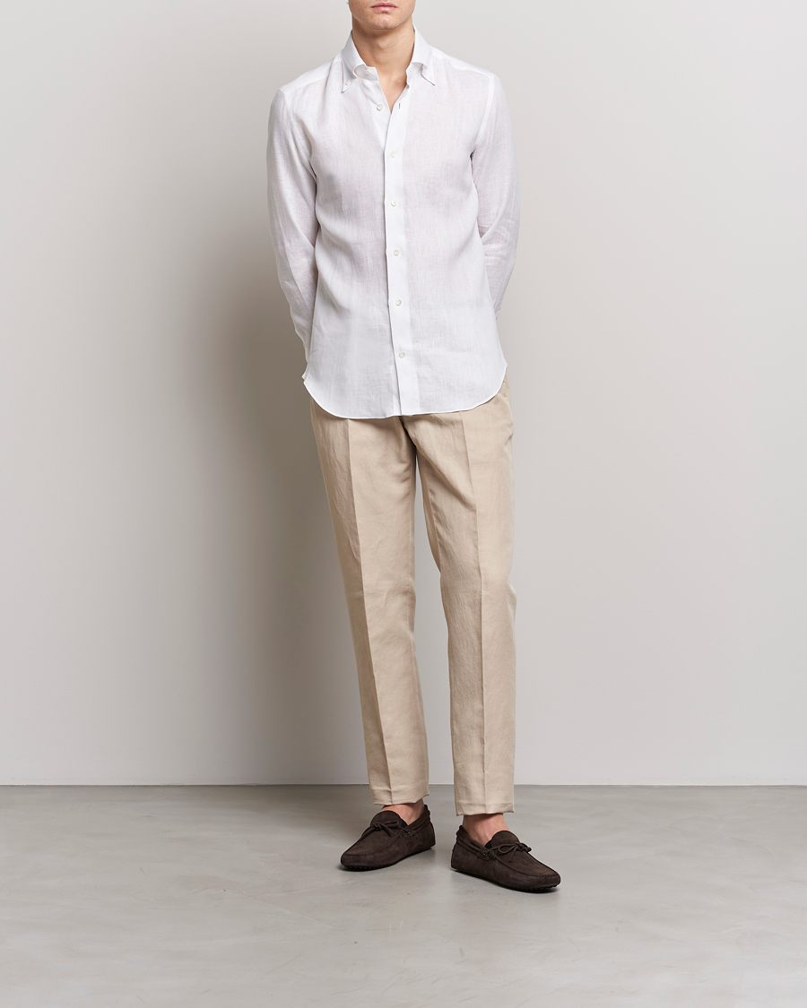 Homme | Chemises | Mazzarelli | Soft Linen Button Down Shirt White