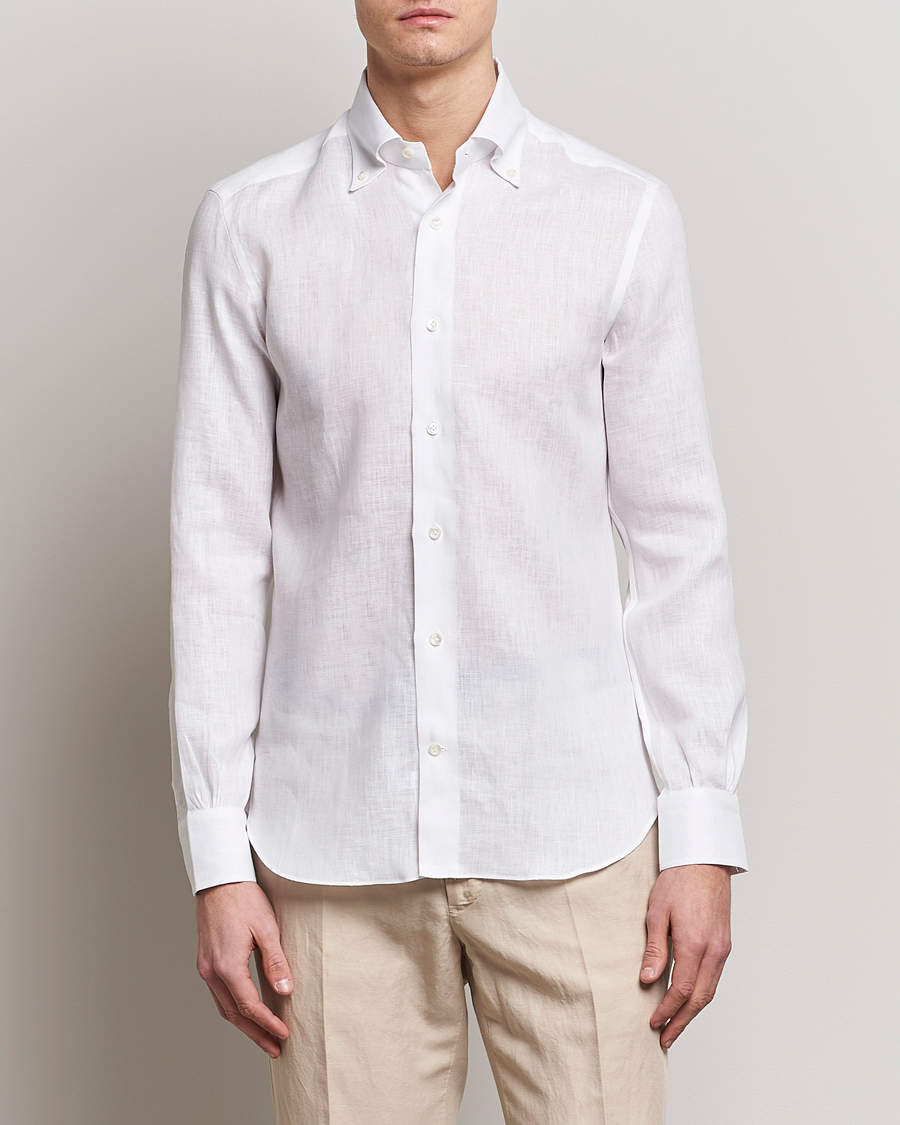 Homme | Chemises | Mazzarelli | Soft Linen Button Down Shirt White