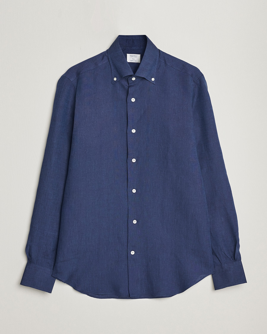 Homme | Chemises | Mazzarelli | Soft Linen Button Down Shirt Navy