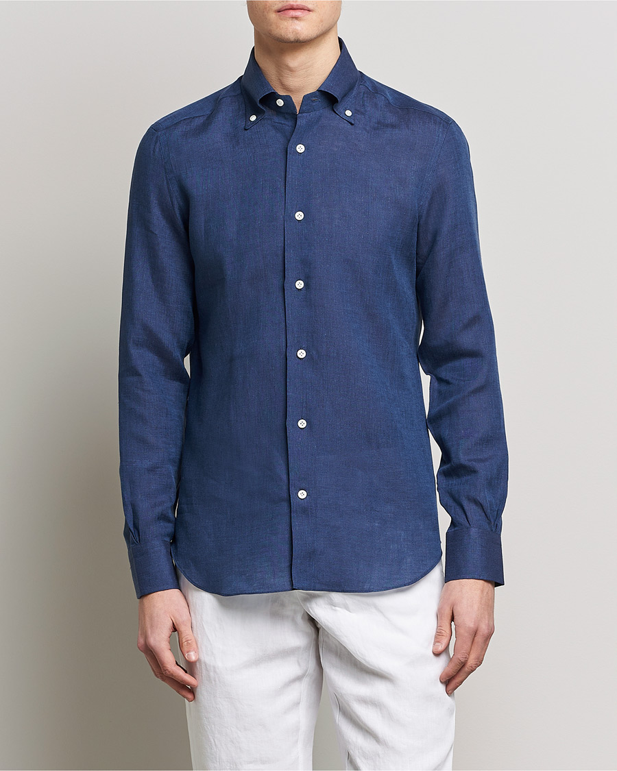 Homme | Chemises | Mazzarelli | Soft Linen Button Down Shirt Navy