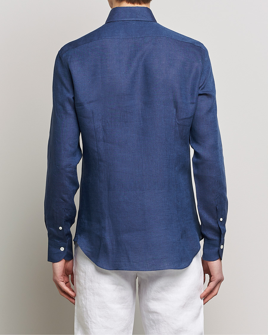 Homme | Chemises | Mazzarelli | Soft Linen Button Down Shirt Navy